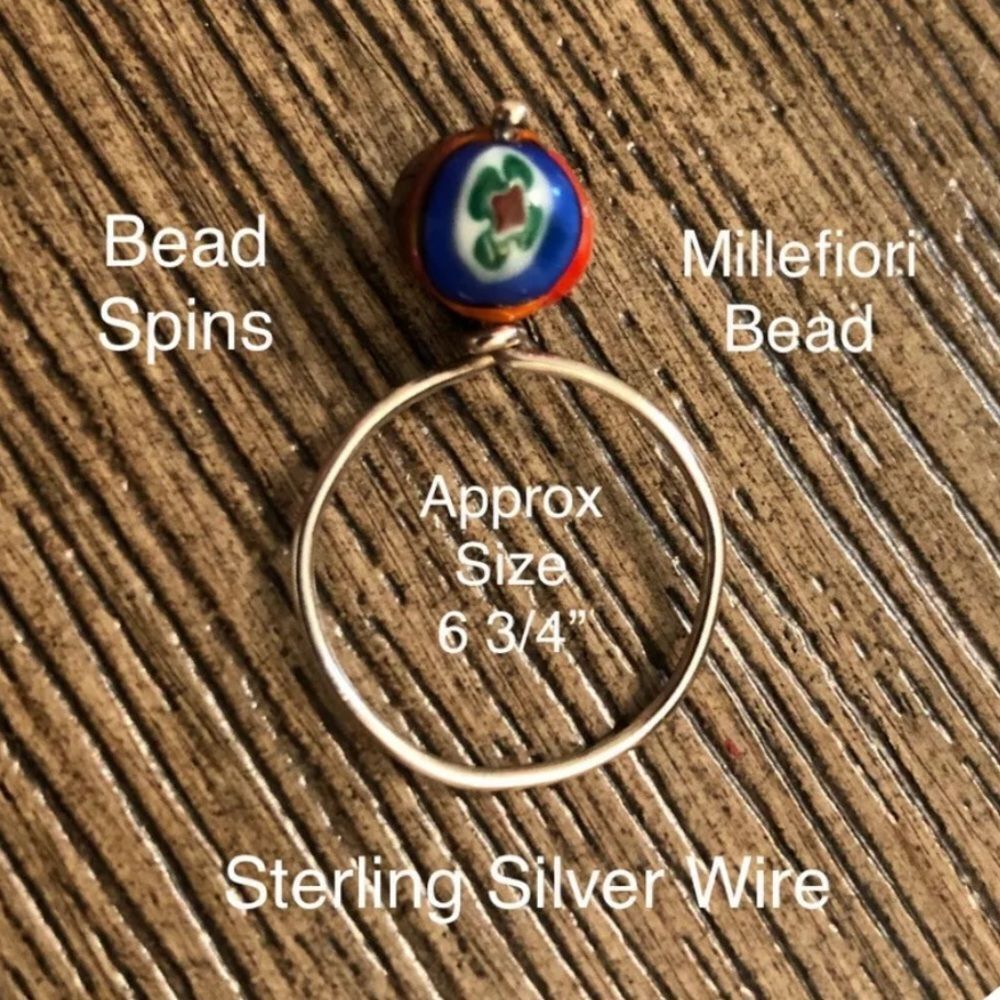 Vintage Millefiori Millifiori Italy Colorful Bead Sterling Wire Ring 6 3/4
